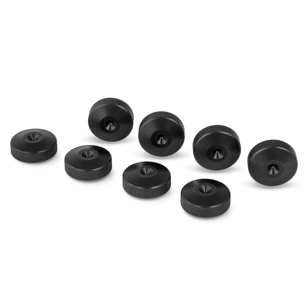 BLACK Aluminium Speaker Spike Pads Knurled Finish 20mm dia - Set of 8